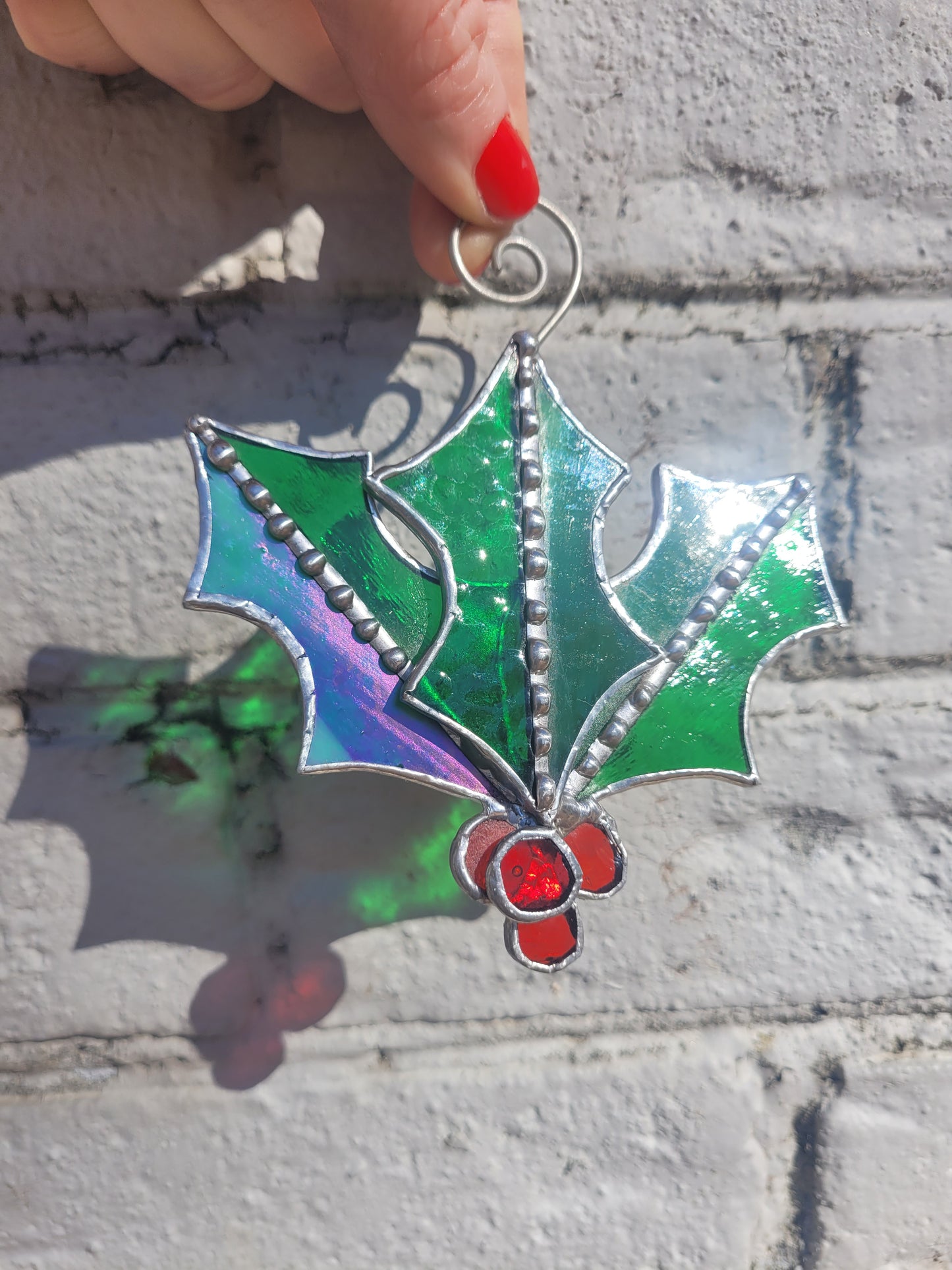 Holly Bunch stained-glass Ornament