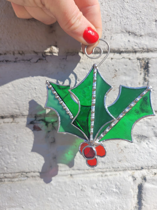 Holly Bunch stained-glass Ornament