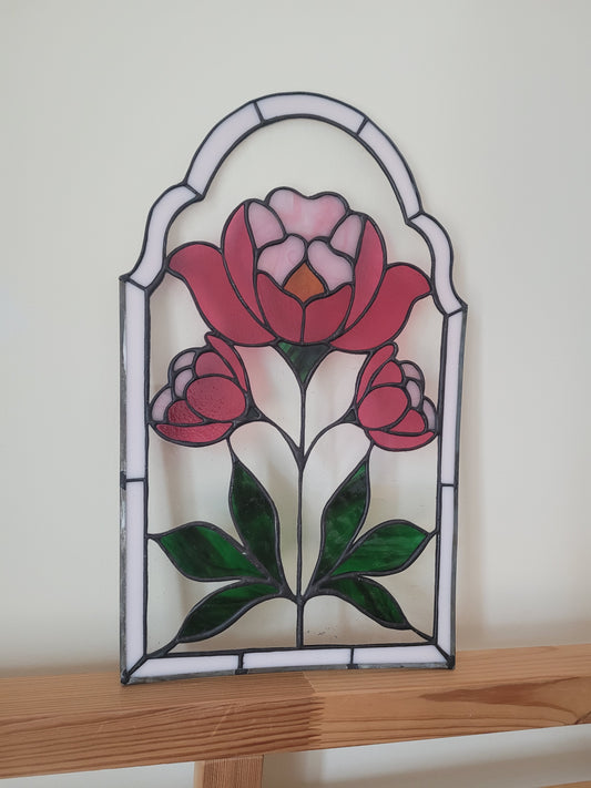 Peony Stained Glass Panel